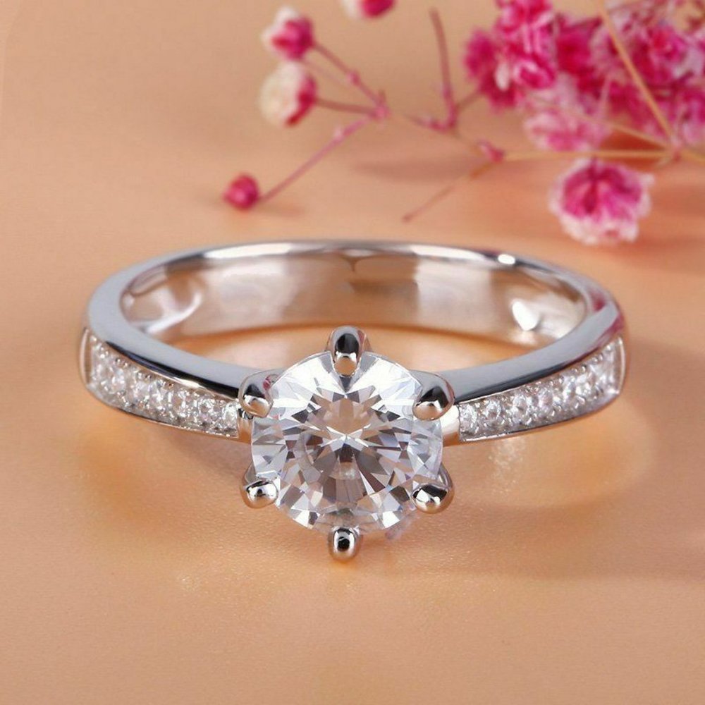 Certified Moissanite Jewelry 2.25 Ct Round Cut Diamond Ring Sterling Silver